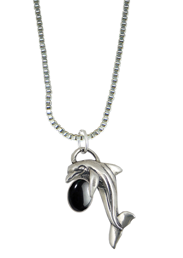 Sterling Silver Little Dolphin Pendant With Hematite